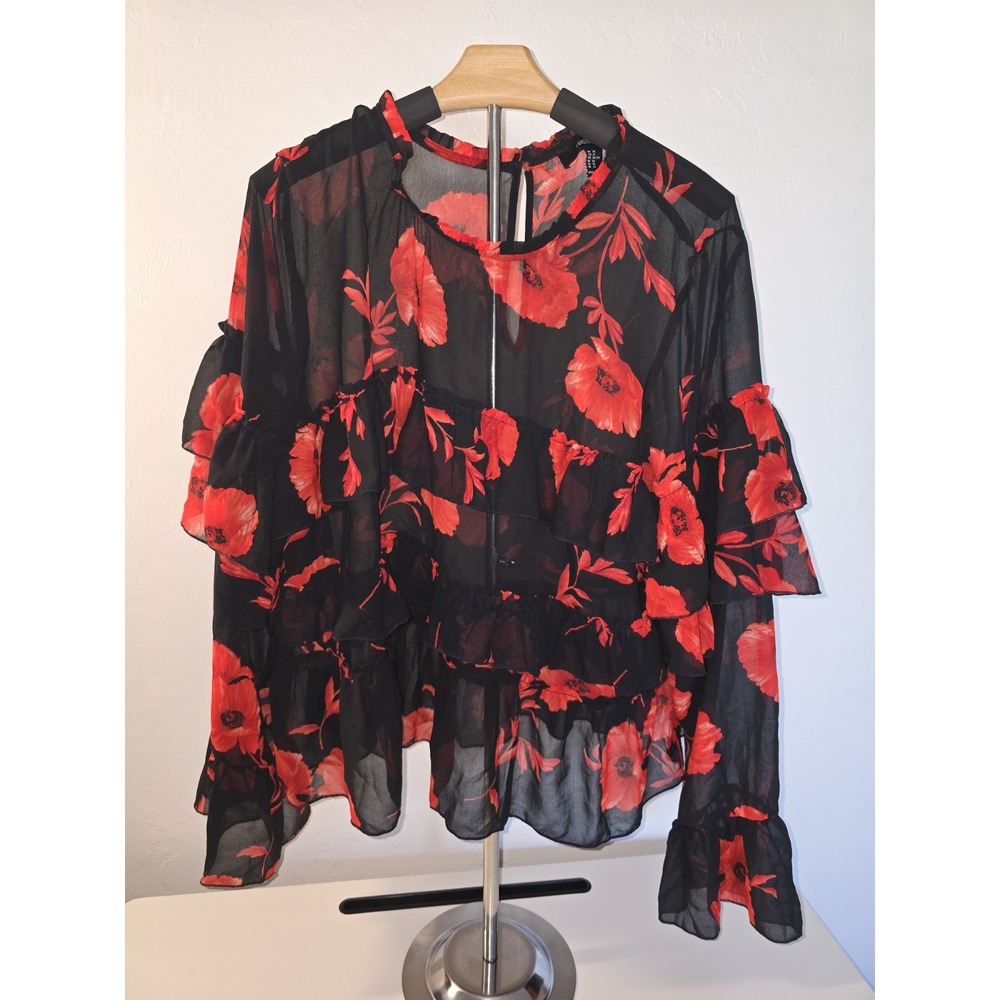 Forever 21 Red &‎ Black Floral Sheer Chiffon Juniors 3X Whimsy Goth